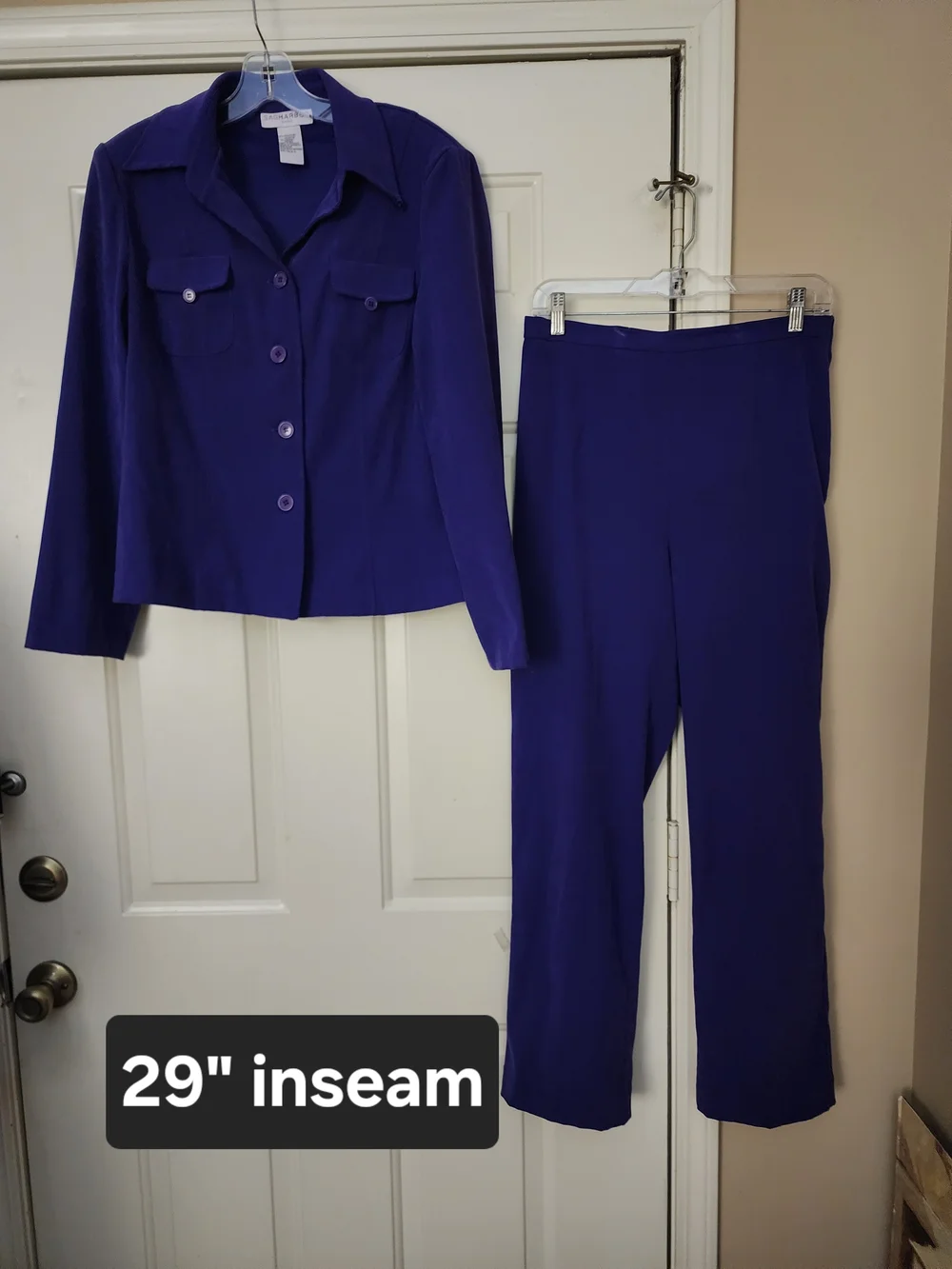 Sag Harbor Royal Purple Two-Piece Pantsuit with Button Jacket Size 10 Tall